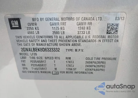 2013 Chevrolet Equinox Ls from USA, damaged, VIN 2GNALBEK8D6323332